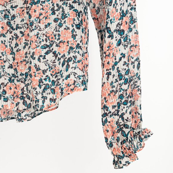 Veronica Beard Antonette White Floral-Print Silk Ruffled Blouse - Picture 7 of 10